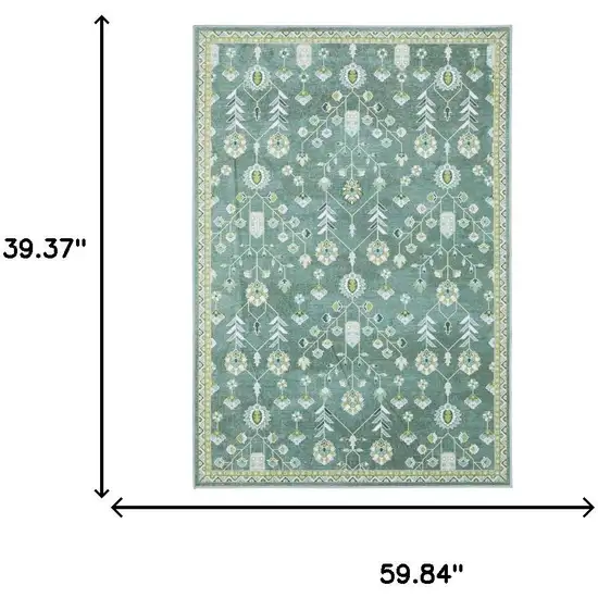 Teal And Green Oriental Washable Area Rug Photo 7