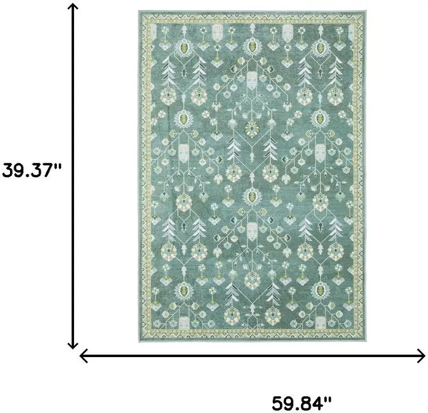 Teal And Green Oriental Washable Area Rug Photo 7