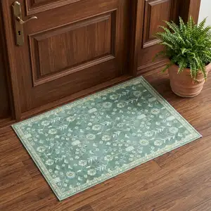 Photo of Teal And Green Oriental Washable Area Rug