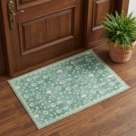 Teal And Green Oriental Washable Area Rug Photo 1