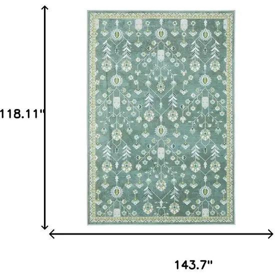 Teal And Green Oriental Washable Area Rug Photo 7