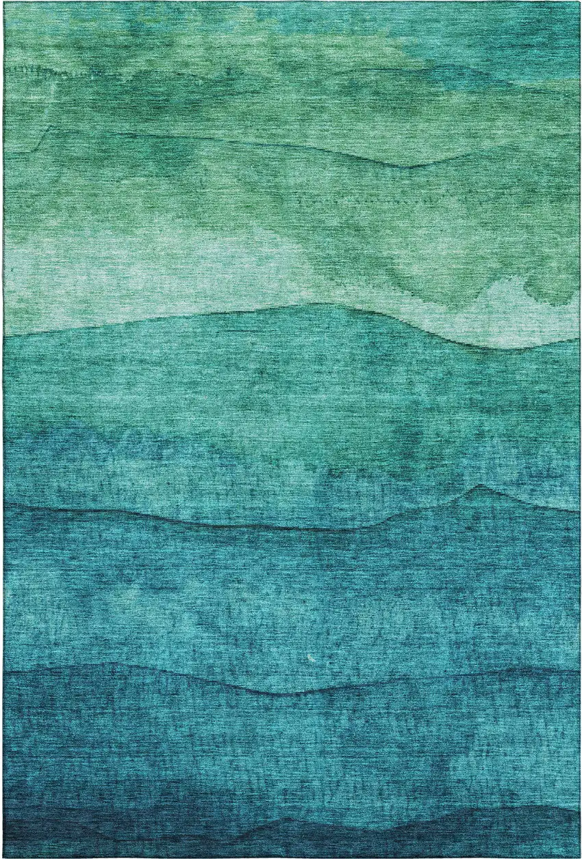 Teal And Green Striped Washable Area Rug With UV Protection Photo 1