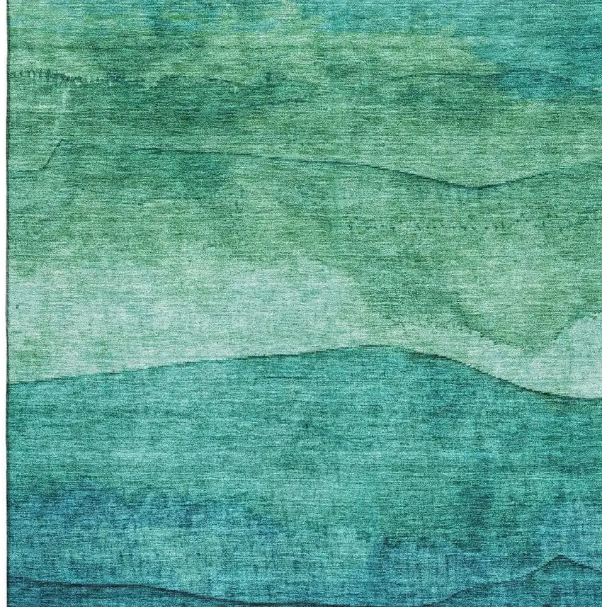 Teal And Green Striped Washable Area Rug With UV Protection Photo 3