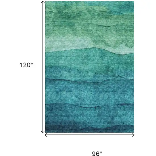 Teal And Green Striped Washable Area Rug With UV Protection Photo 9