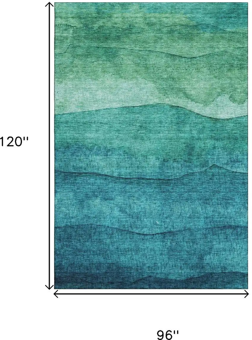 Teal And Green Striped Washable Area Rug With UV Protection Photo 9