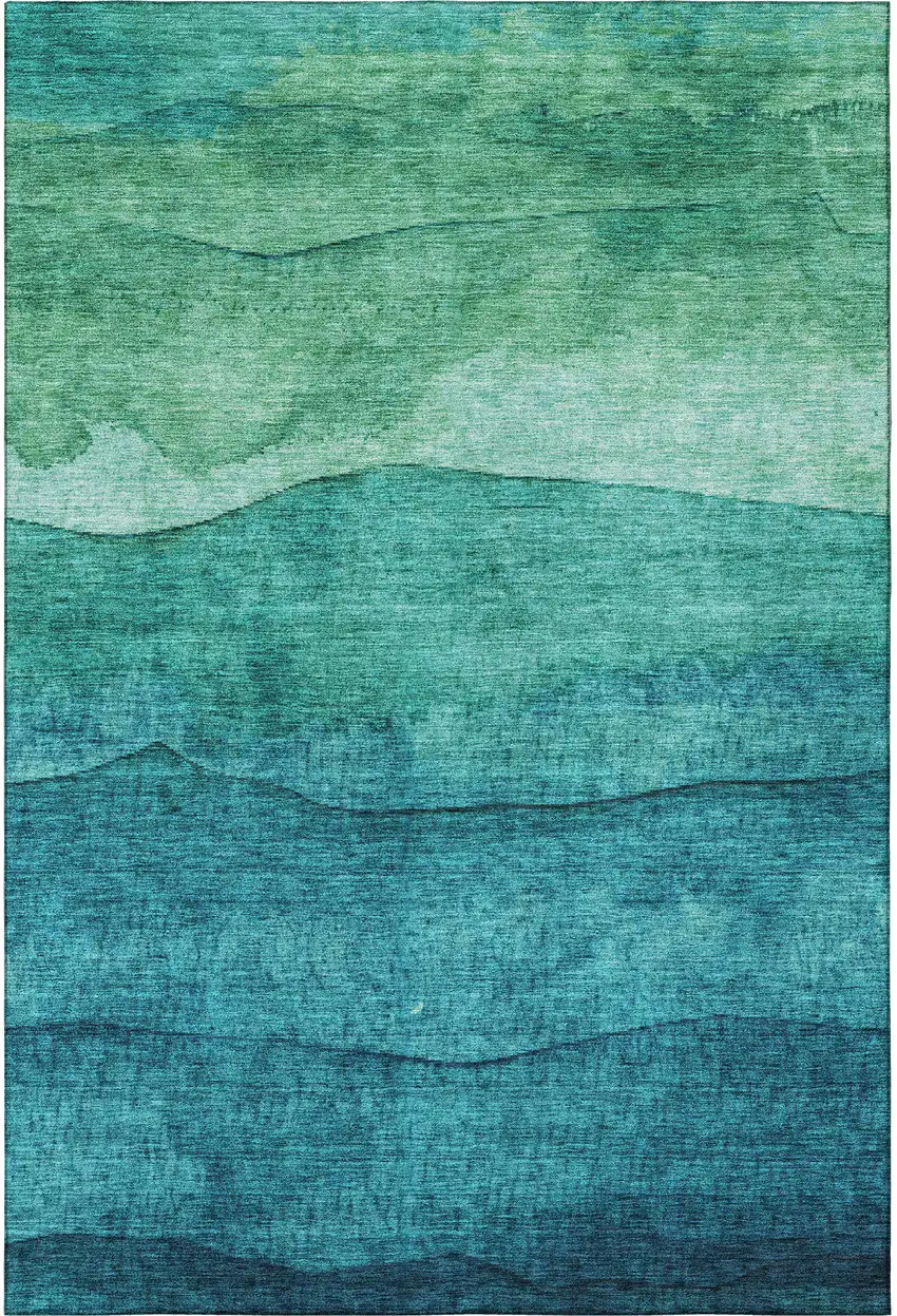 Teal And Green Striped Washable Area Rug With UV Protection Photo 3