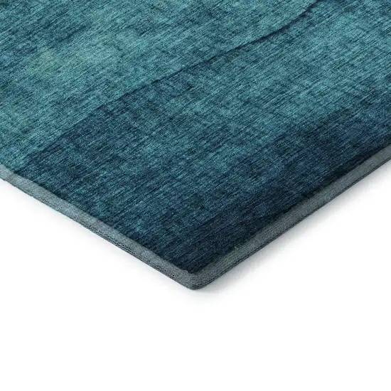 Teal And Green Striped Washable Area Rug With UV Protection Photo 8