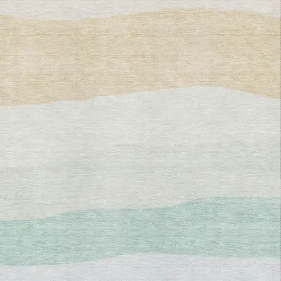 Teal And Green Striped Washable Area Rug With UV Protection Photo 3