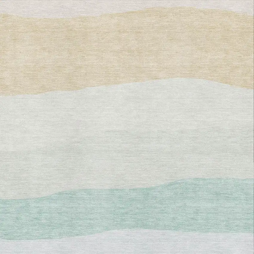 Teal And Green Striped Washable Area Rug With UV Protection Photo 3