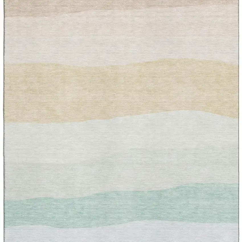 Teal And Green Striped Washable Area Rug With UV Protection Photo 4