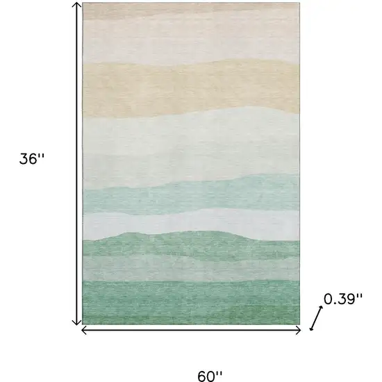 Teal And Green Striped Washable Area Rug With UV Protection Photo 9