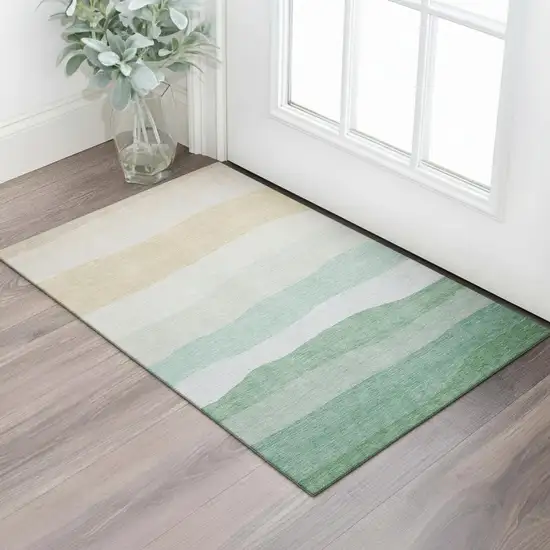 Teal And Green Striped Washable Area Rug With UV Protection Photo 2