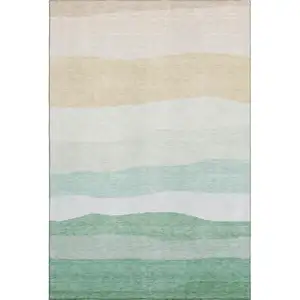 Photo of Teal And Green Striped Washable Area Rug With UV Protection
