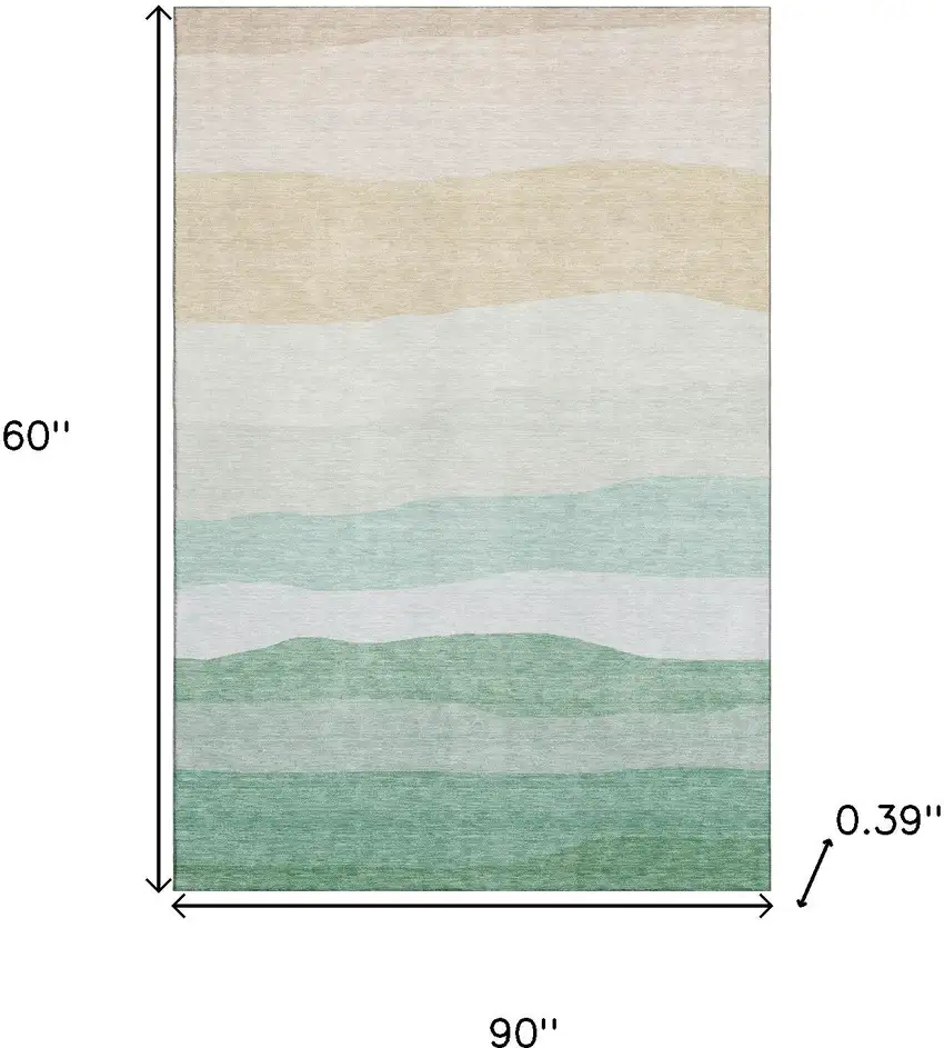 Teal And Green Striped Washable Area Rug With UV Protection Photo 9