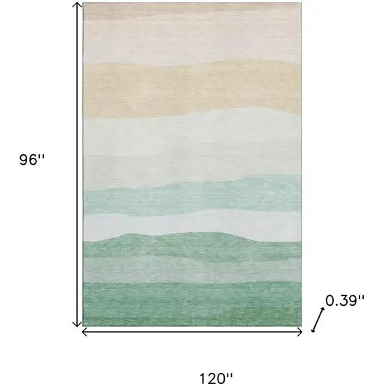 Teal And Green Striped Washable Area Rug With UV Protection Photo 9