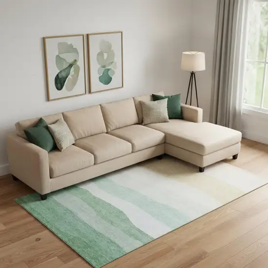 Teal And Green Striped Washable Area Rug With UV Protection Photo 2