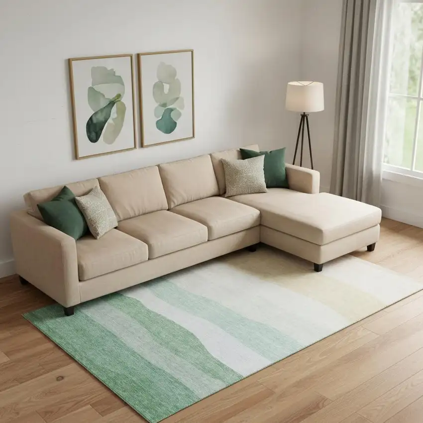 Teal And Green Striped Washable Area Rug With UV Protection Photo 2