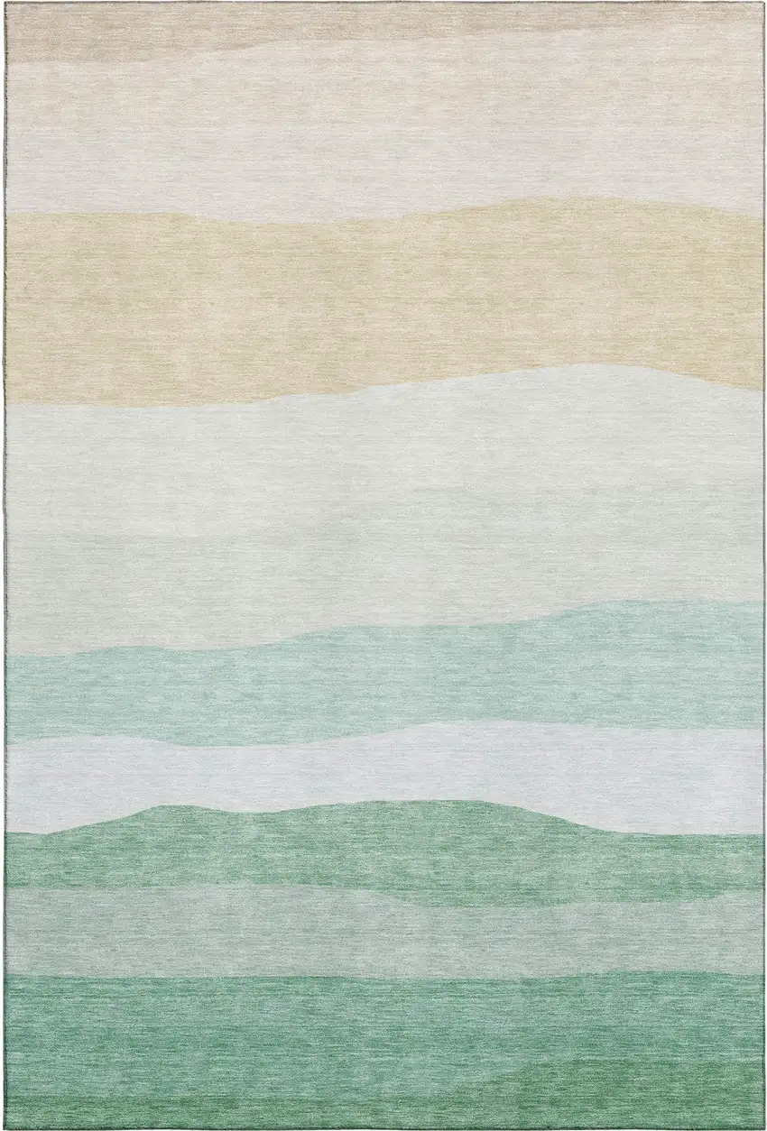 Teal And Green Striped Washable Area Rug With UV Protection Photo 1