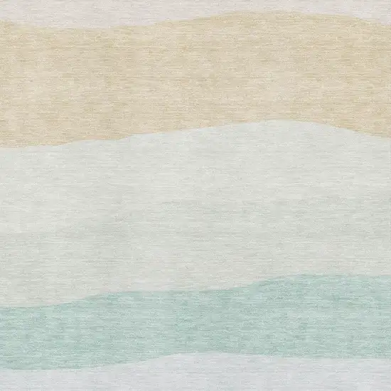 Teal And Green Striped Washable Area Rug With UV Protection Photo 3