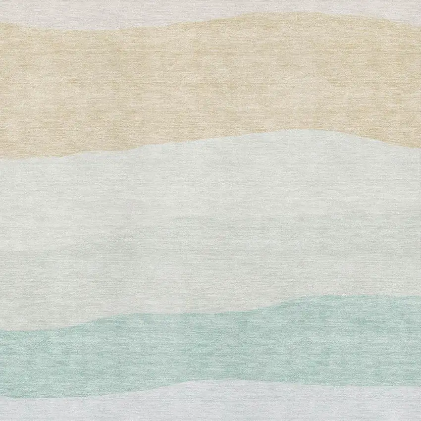 Teal And Green Striped Washable Area Rug With UV Protection Photo 3