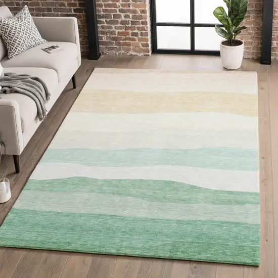 Teal And Green Striped Washable Area Rug With UV Protection Photo 5