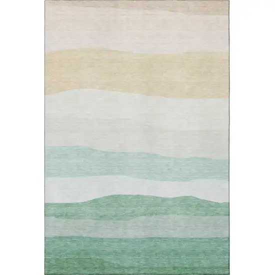 Teal And Green Striped Washable Area Rug With UV Protection Photo 4