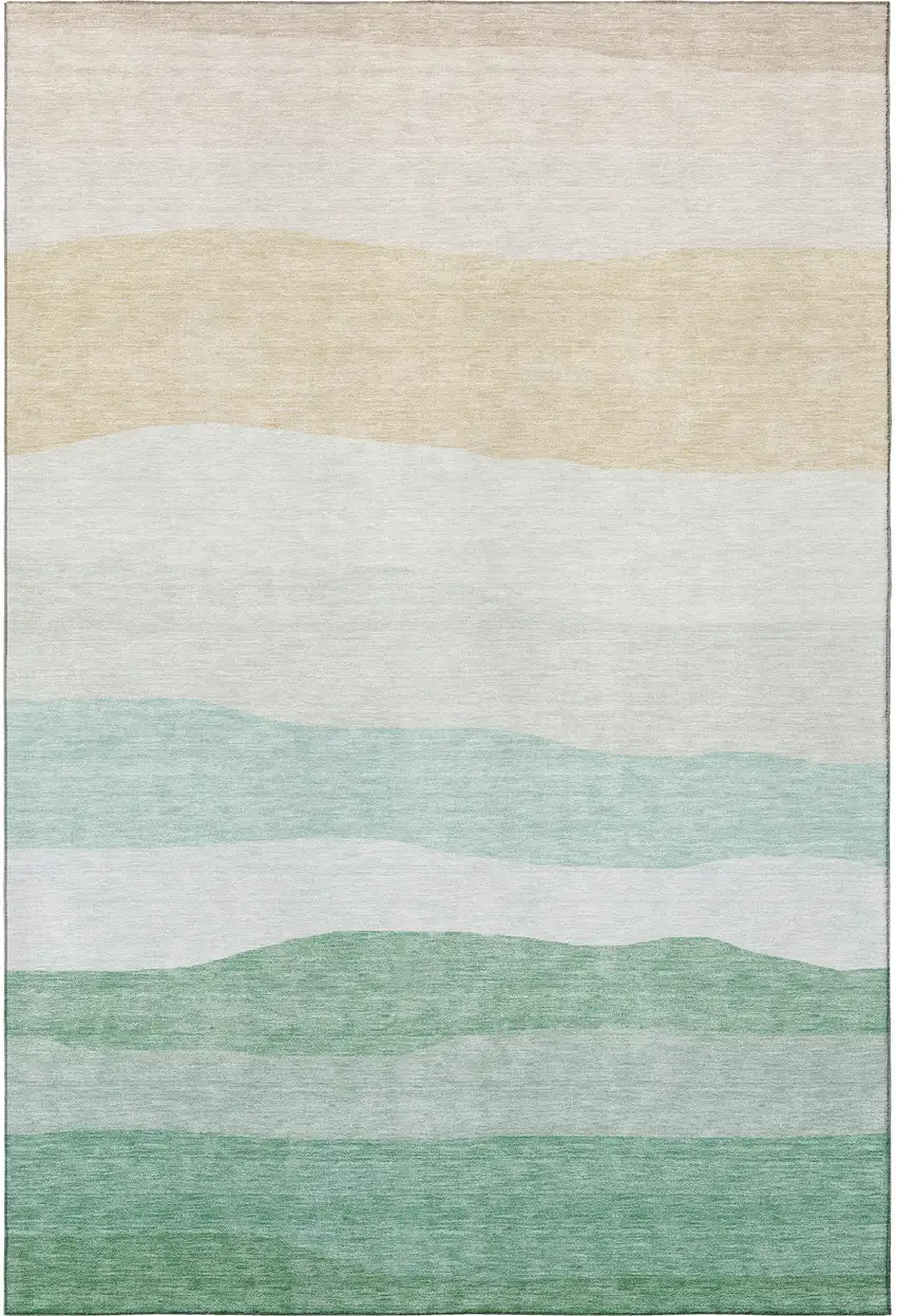 Teal And Green Striped Washable Area Rug With UV Protection Photo 4