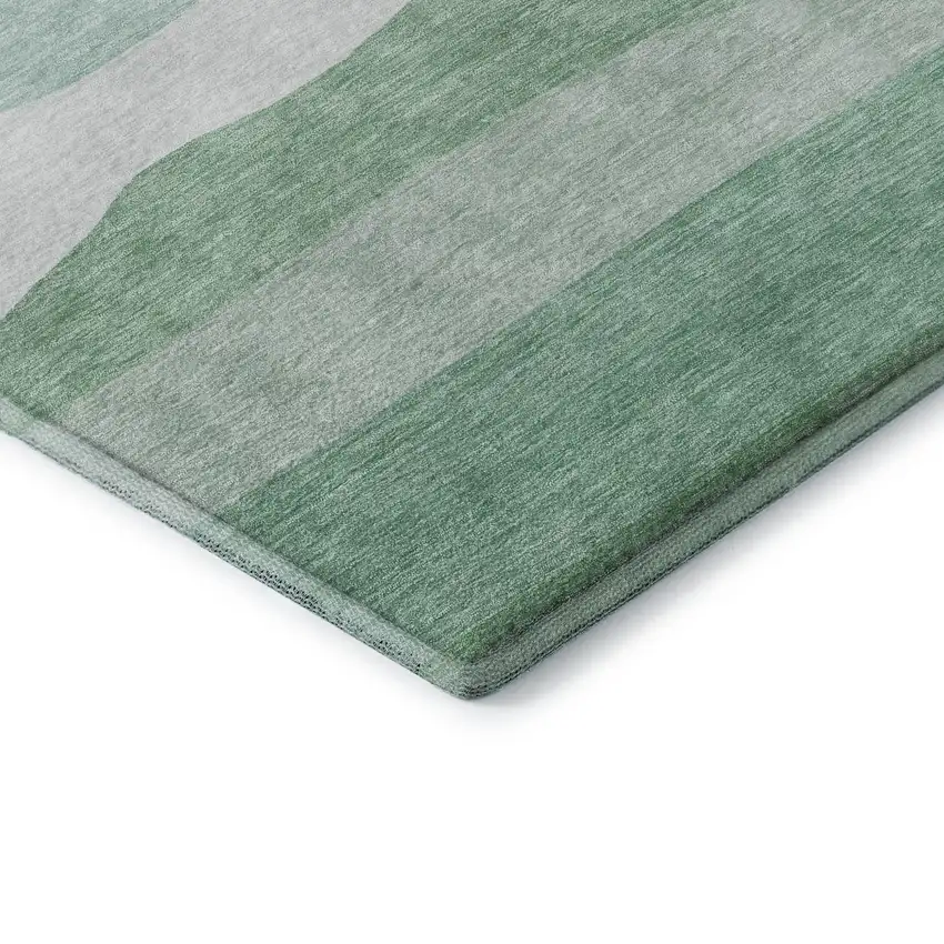 Teal And Green Striped Washable Area Rug With UV Protection Photo 7