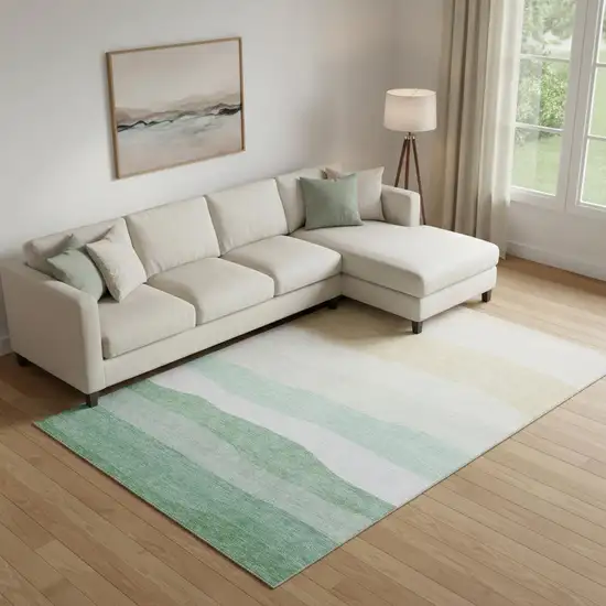 Teal And Green Striped Washable Area Rug With UV Protection Photo 2