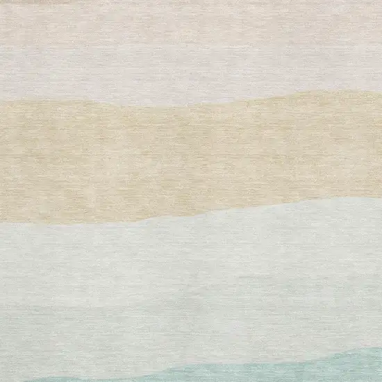 Teal And Green Striped Washable Area Rug With UV Protection Photo 3