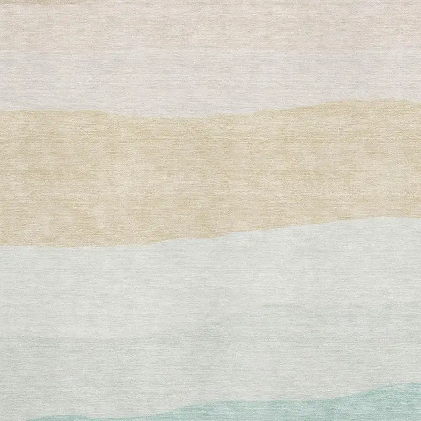 Teal And Green Striped Washable Area Rug With UV Protection Photo 3