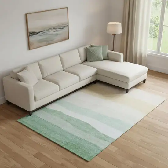 Teal And Green Striped Washable Area Rug With UV Protection Photo 2