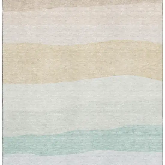 Teal And Green Striped Washable Area Rug With UV Protection Photo 4
