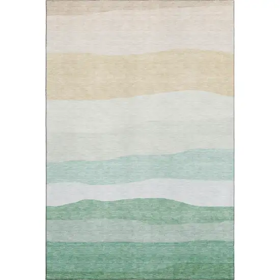 Teal And Green Striped Washable Area Rug With UV Protection Photo 1