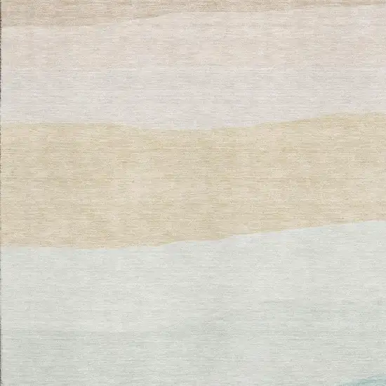 Teal And Green Striped Washable Area Rug With UV Protection Photo 3