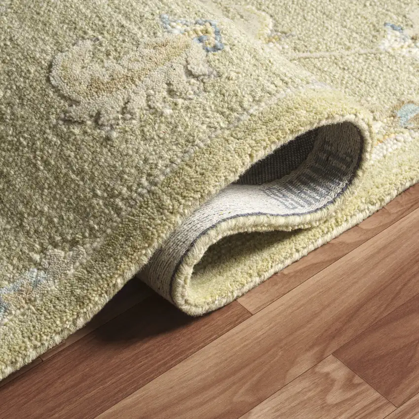 Teal And Green Wool Floral Hand Tufted Square Rug Photo 8