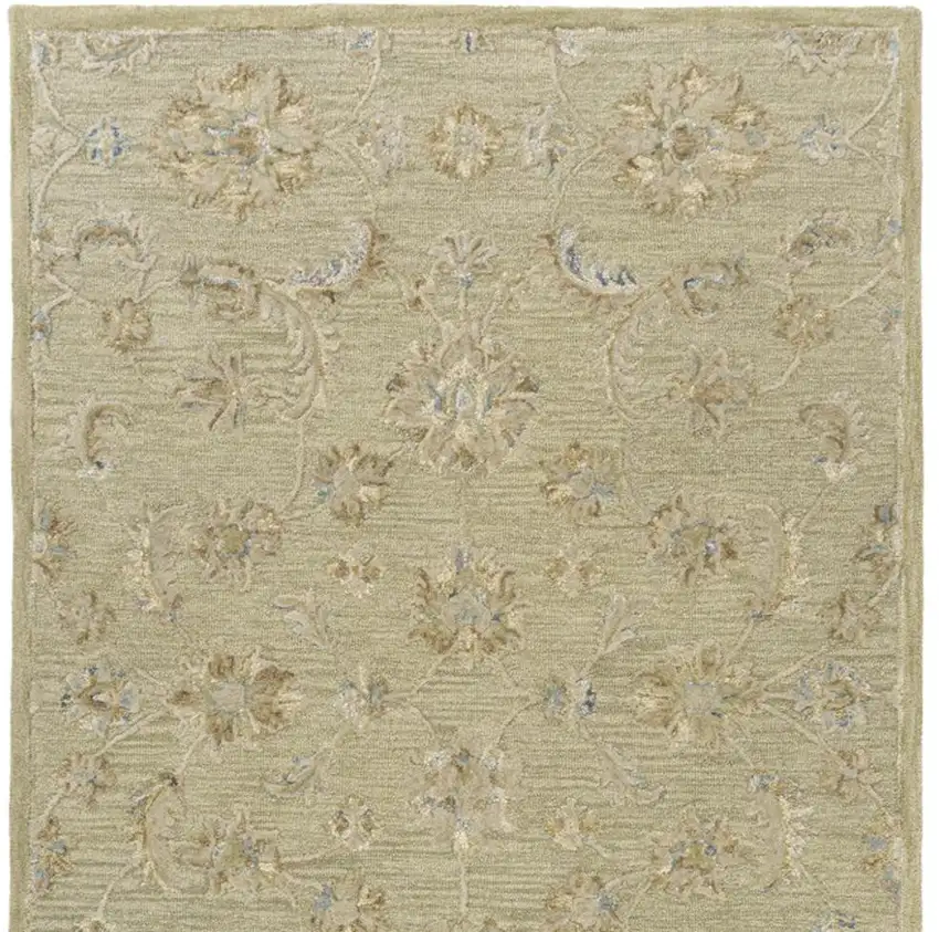 Teal And Green Wool Floral Hand Tufted Square Rug Photo 5