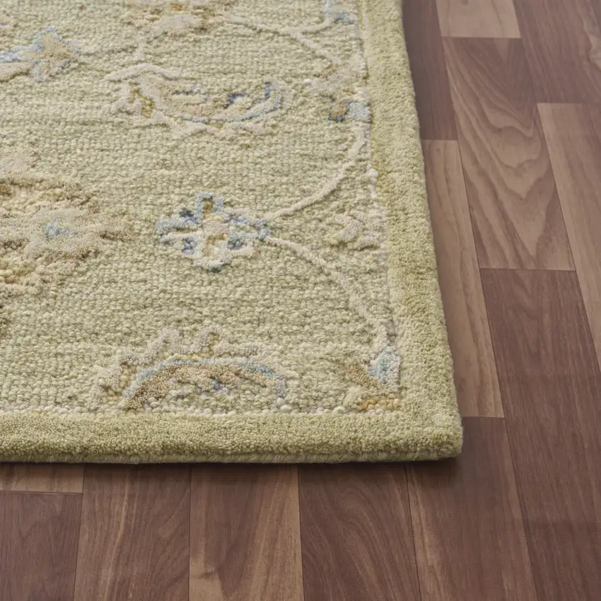 Teal And Green Wool Floral Hand Tufted Square Rug Photo 9