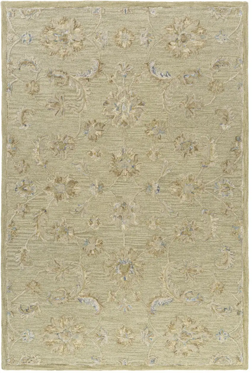 Teal And Green Wool Floral Hand Tufted Square Rug Photo 2