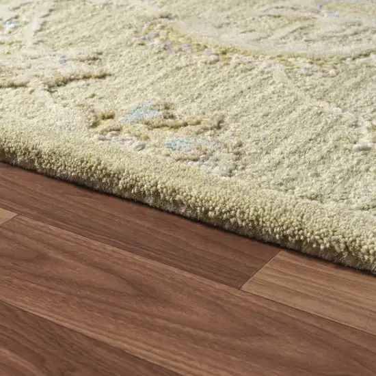 Teal And Green Wool Floral Hand Tufted Square Rug Photo 7