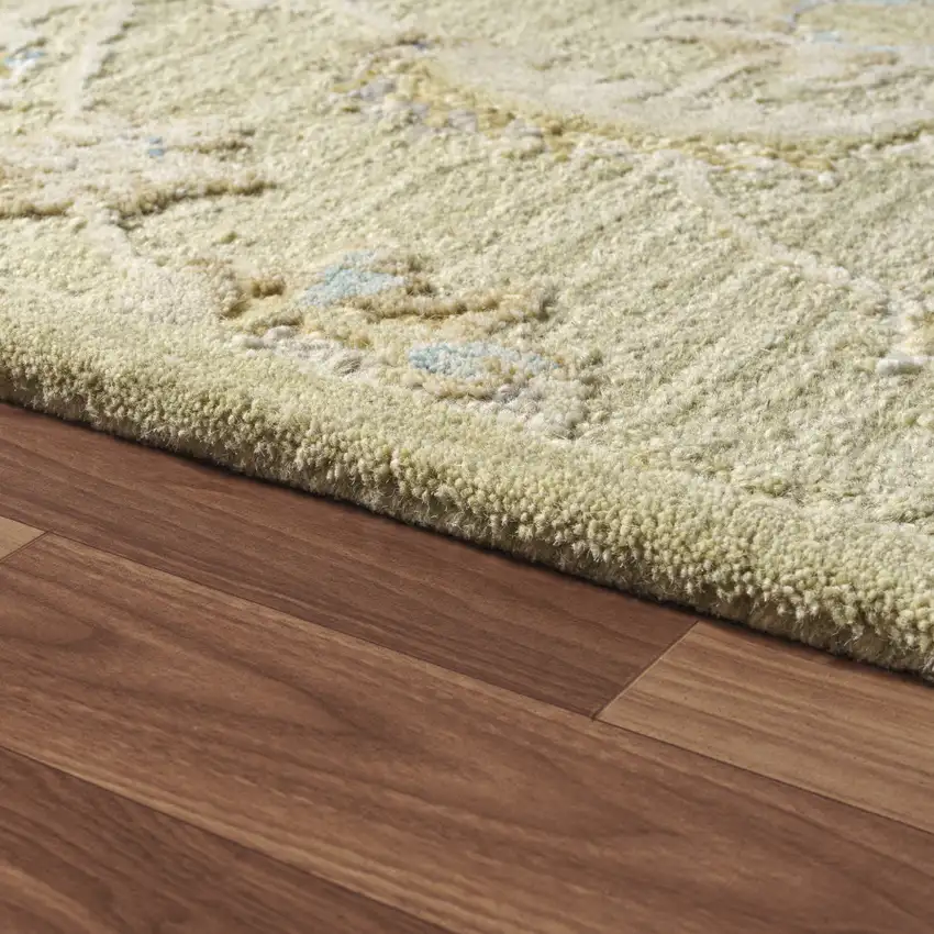 Teal And Green Wool Floral Hand Tufted Square Rug Photo 7