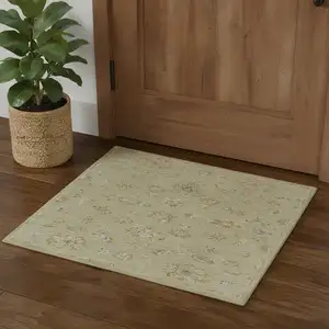 Photo of Teal And Green Wool Floral Hand Tufted Square Rug