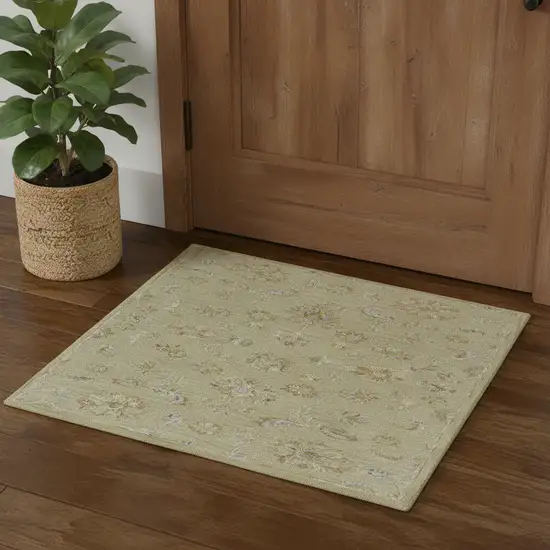 Teal And Green Wool Floral Hand Tufted Square Rug Photo 1