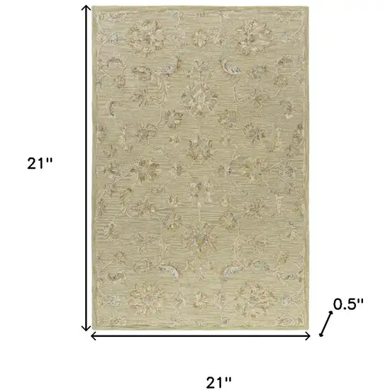 Teal And Green Wool Floral Hand Tufted Square Rug Photo 3