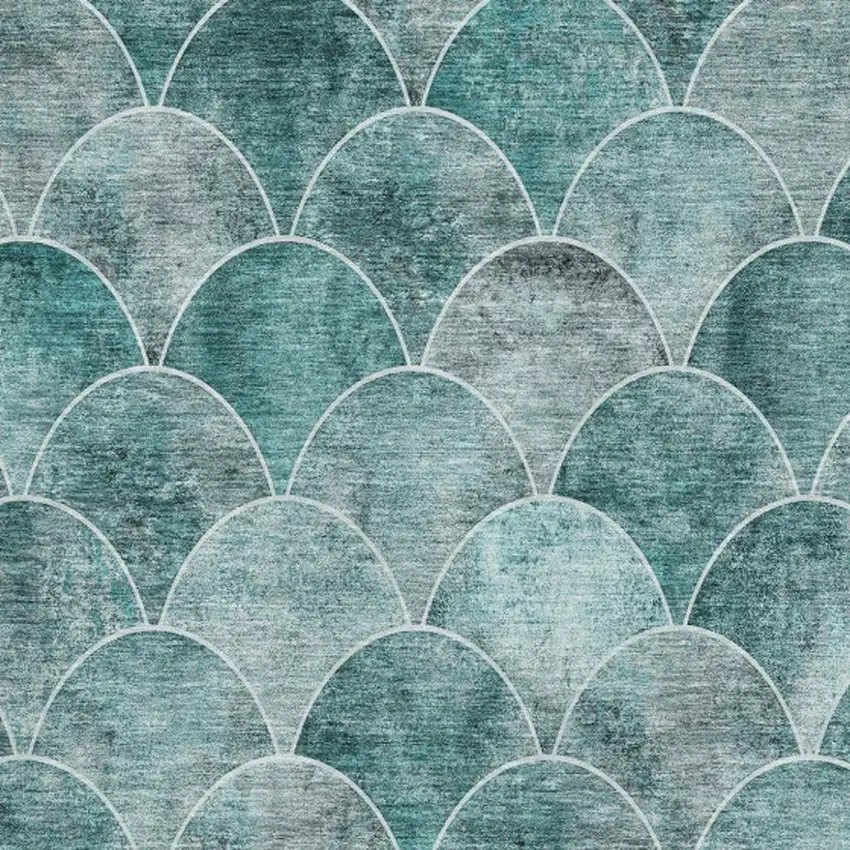 Teal And Ivory Abstract Geometric Washable Area Rug With UV Protection Photo 1