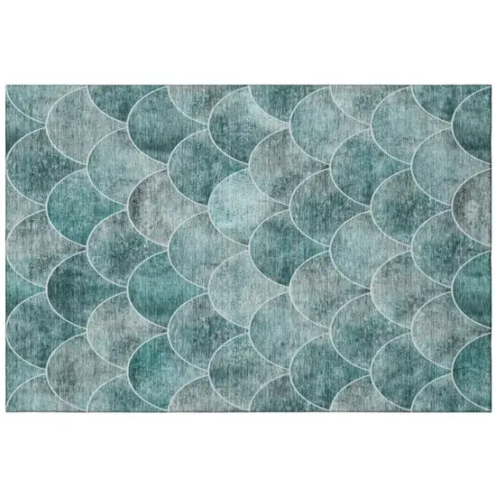 Teal And Ivory Abstract Geometric Washable Area Rug With UV Protection Photo 2