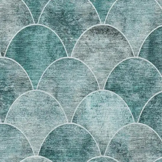 Teal And Ivory Abstract Geometric Washable Area Rug With UV Protection Photo 3