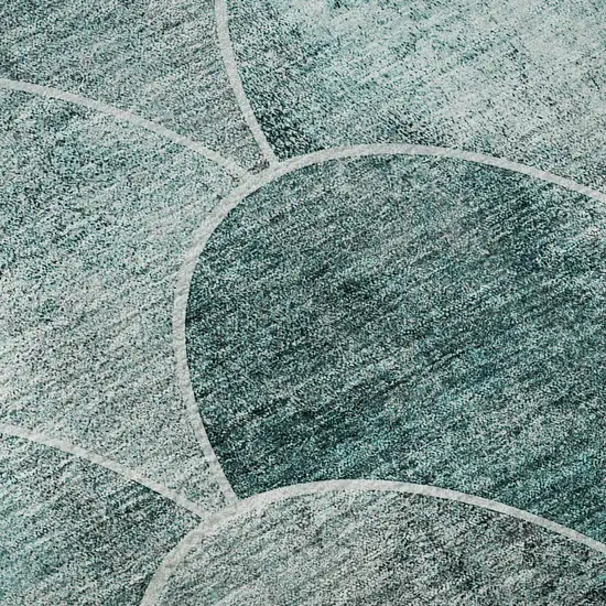 Teal And Ivory Abstract Geometric Washable Area Rug With UV Protection Photo 8
