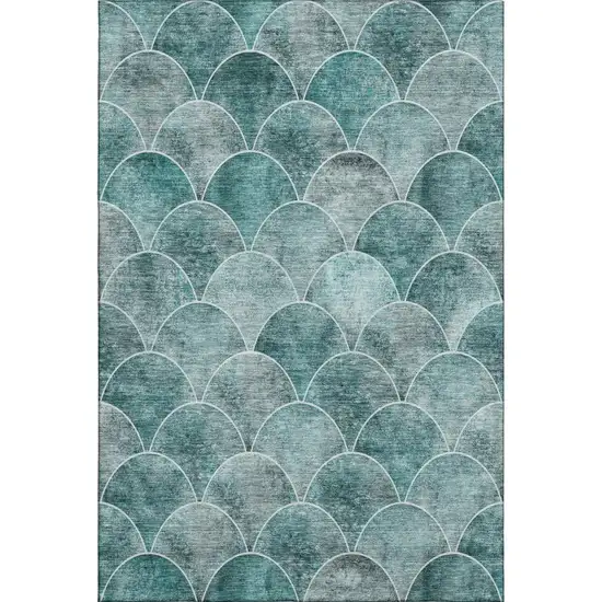 Teal And Ivory Abstract Geometric Washable Area Rug With UV Protection Photo 6