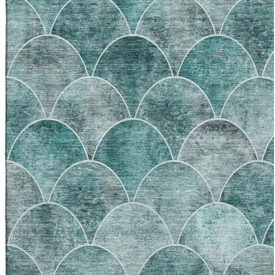 Teal And Ivory Abstract Geometric Washable Area Rug With UV Protection Photo 1